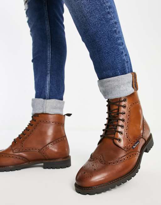 Mens wide fit brogue on sale boots