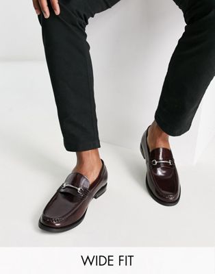 Ben Sherman Wide Fit leather snaffle loafers in burgundy