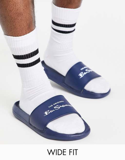 Ben Sherman wide fit logo sliders in navy