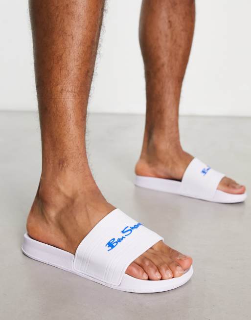 Ben Sherman wide fit logo slides in white | ASOS display picture 1