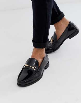 Ben Sherman wide fit metal bar leather loafer in black | ASOS