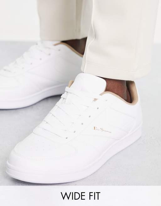 Ben Sherman wide fit minimal lace up sneakers in white and beige ASOS