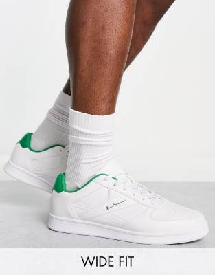 Ben Sherman wide fit minimal lace up sneakers in white and green