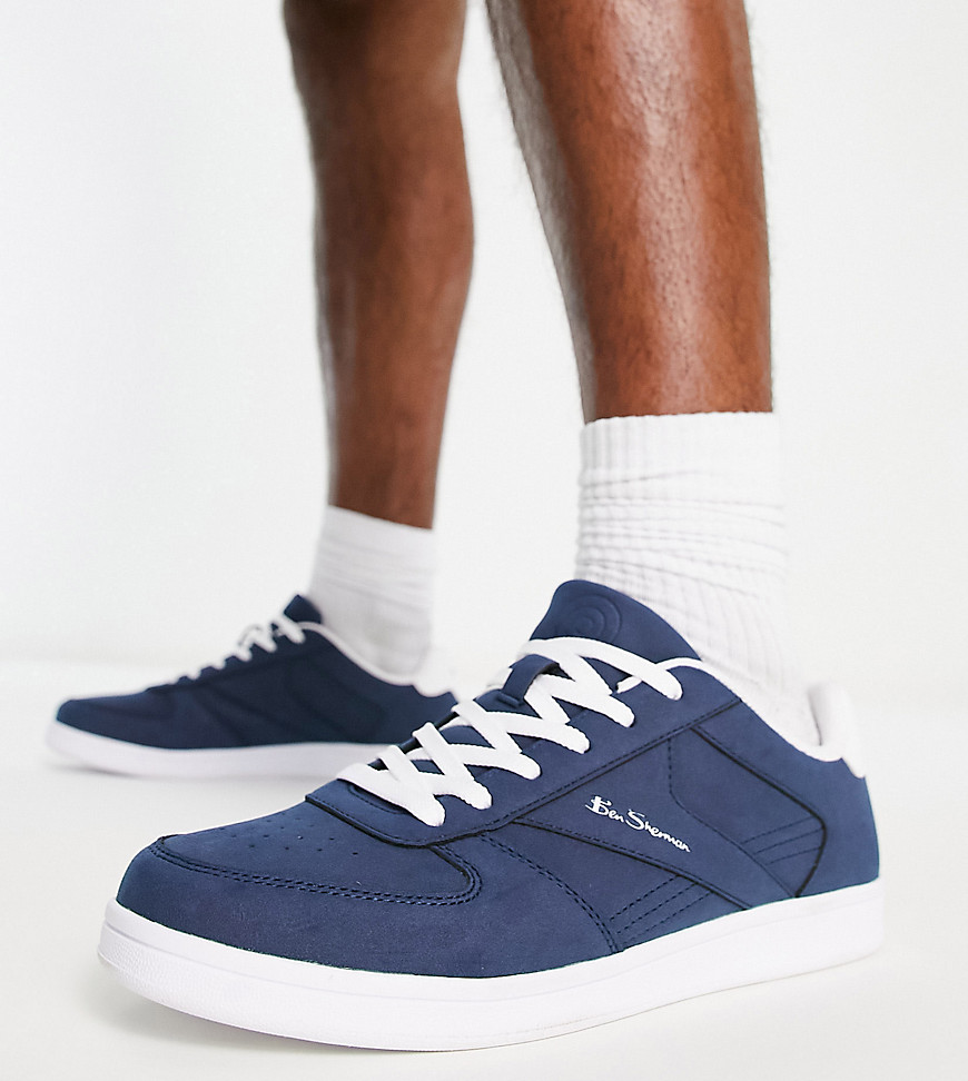 Ben Sherman wide fit minimal lace up sneakers in white with navy lining