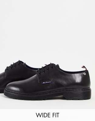BEN SHERMAN WIDE FIT MOD LEATHER LACE-UP SHOES IN BLACK 