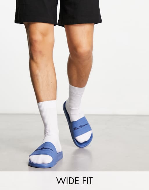 Ben Sherman wide fit pool sliders in blue