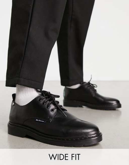 Ben Sherman Wide Fit – Schnürschuhe aus schwarzem Leder mit dicker Sohle, weite Passform