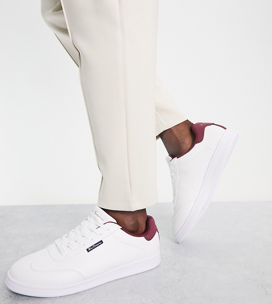 Ben Sherman wide fit sneakers in white with burgundy tab