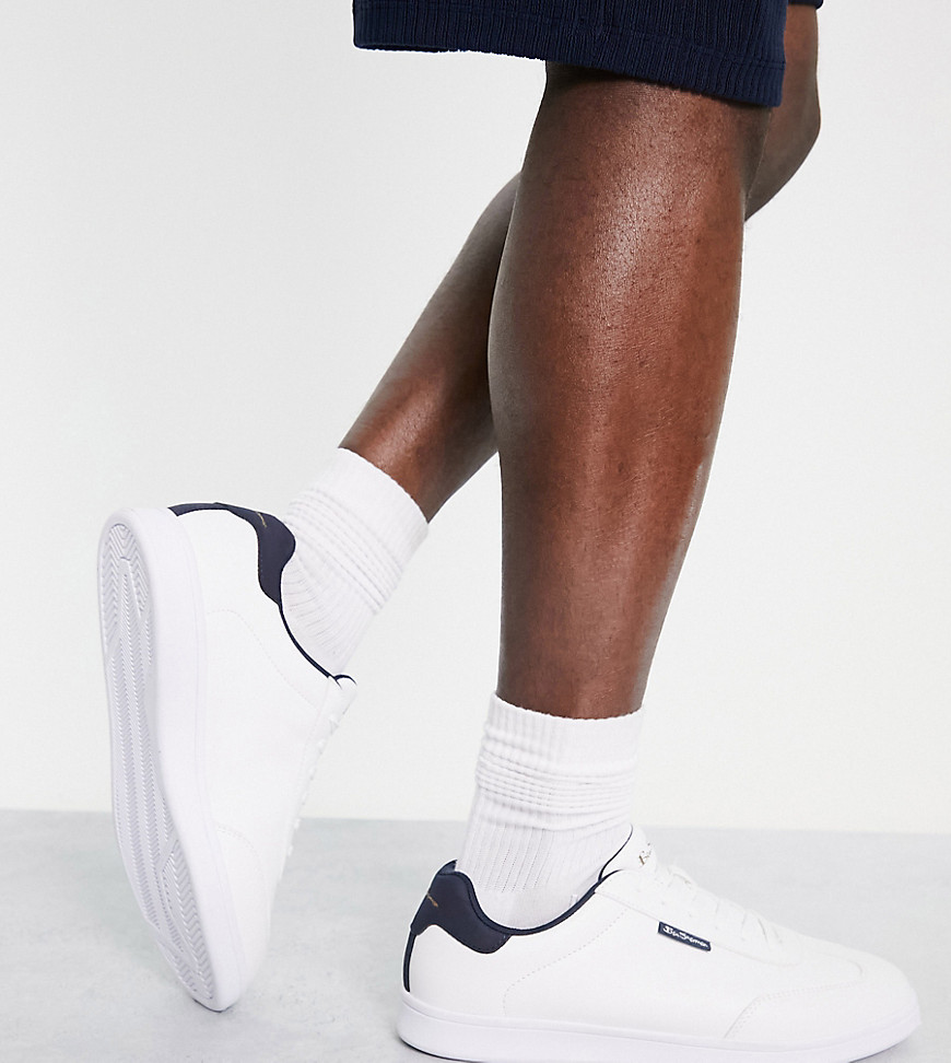 Ben Sherman wide fit sneakers in white with navy tab
