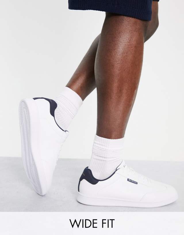 Ben Sherman wide fit sneakers in white with navy tab