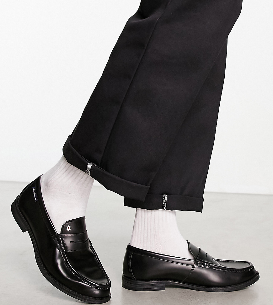 ben sherman wide fit - sorte penny-loafers i læder-black