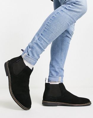 Ben Sherman Wide Fit suede chelsea boots in black - ASOS Price Checker