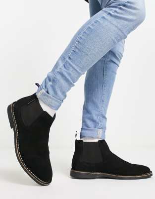 Ben Sherman Wide Fit suede chelsea boots in black - ASOS Price Checker