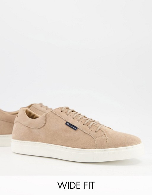 Ben Sherman wide fit suede flatform trainers in sand