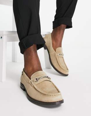 Ben Sherman Wide Fit suede snaffle bar loafers in beige-Neutral, £32.50