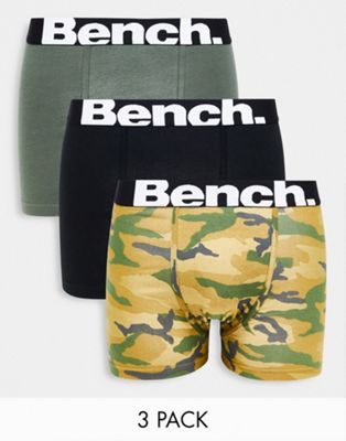 Bench 3 pack boxer with logo waist in khaki camo, black and khaki