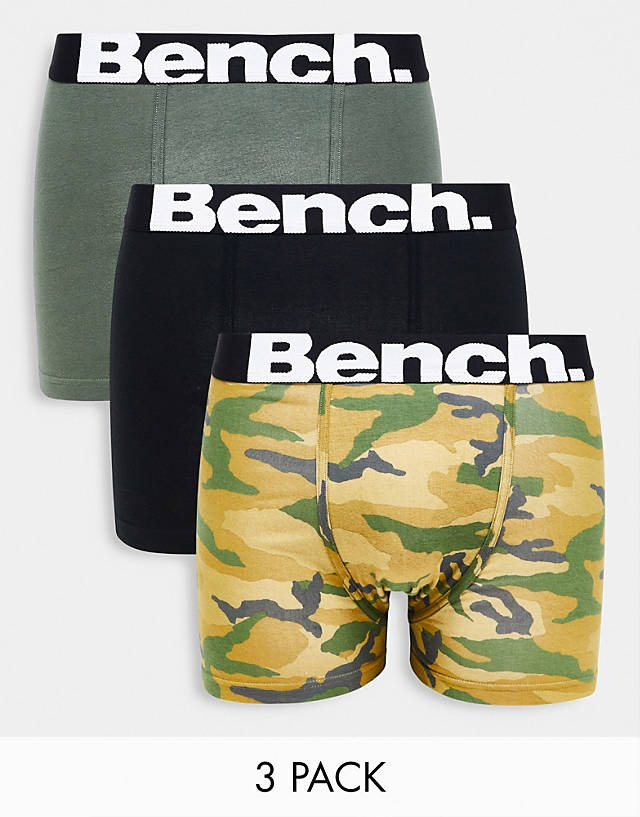 Bench - 3 pack boxer with logo waist in khaki camo, black and khaki