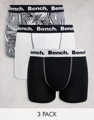 Bench 3 pack trunks in white and black leaf print
