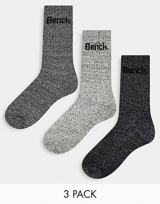 Bench – 3er-Pack Socken in meliertem Schwarz und Grau | ASOS