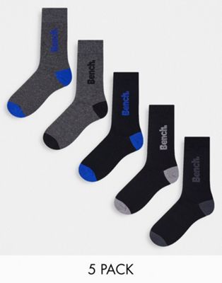 Bench 5 pack dress socks in blue grey and black
