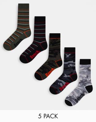 Bench 5 pack dress socks in khaki camo and stripes