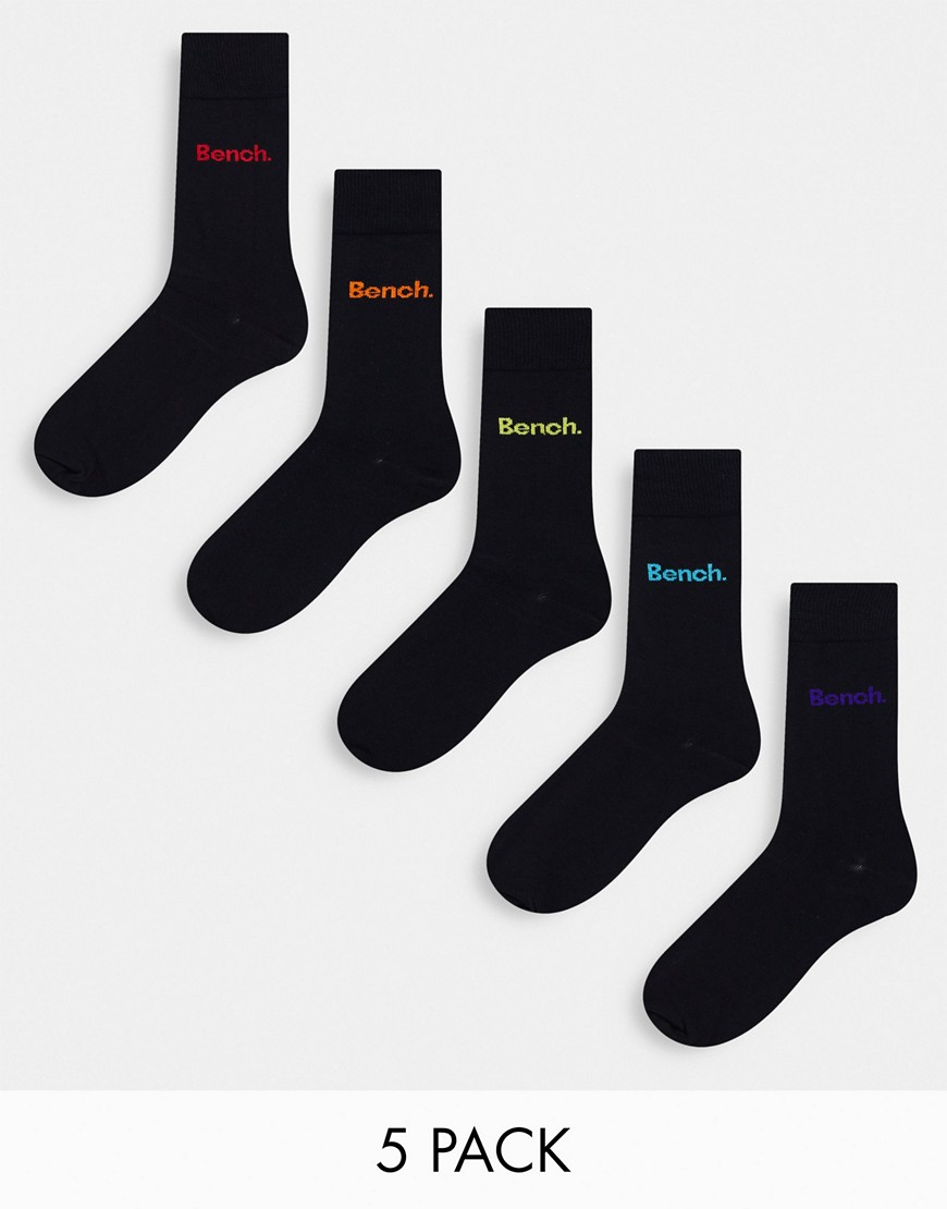 Bench 5 Pack Embroidered Socks In Black