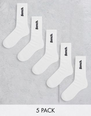 Bench 5 pack logo embroidered socks in white