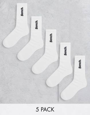 Bench 5 pack logo embroidered socks in white