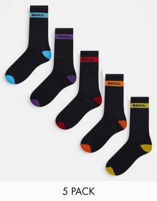 Bench Bench 5 pack socks with contrast heel and toe in black