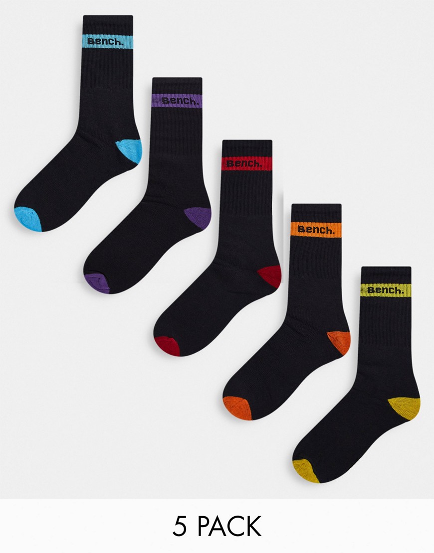 Bench 5 Pack Socks With Contrast Heel And Toe In Black