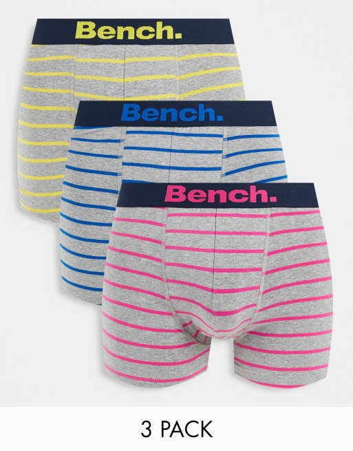Bench – Amias – Zestaw 3 par bokserek w paski w kolorach niebieskim, żółtym i czerwonym