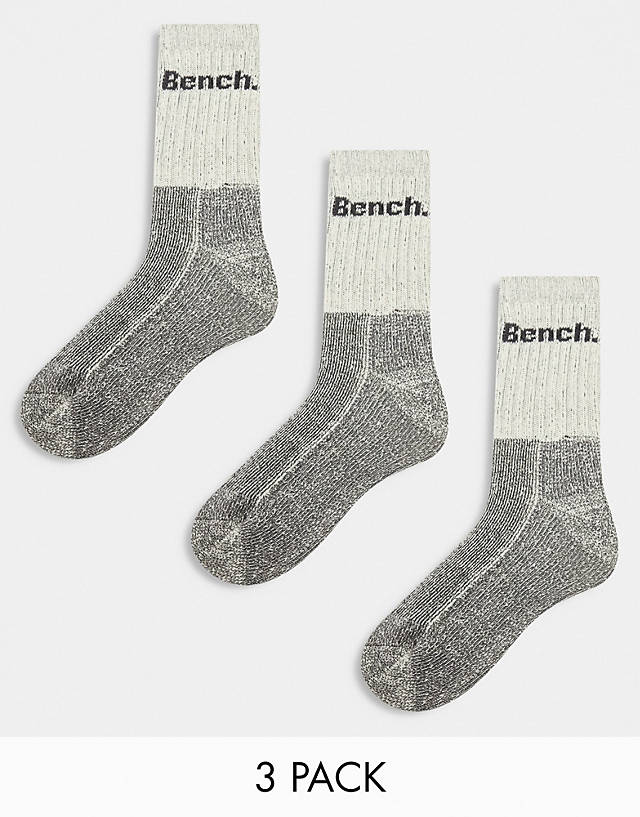 Bench - barron 3 pack solid and twisted marl mix boot socks in off white
