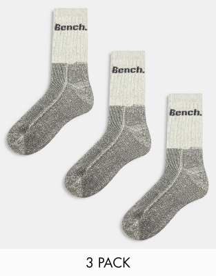 Bench – Barron – 3er-Pack Stiefelsocken in gebrochenem Weiß mit einfarbigem und meliertem Design