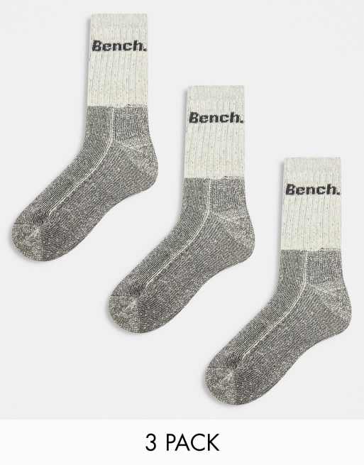Bench - Barron - Lot de 3 paires de chaussettes hautes unies et chinées torsadées - Blanc cassé