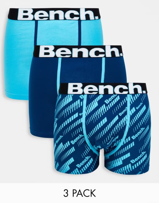 Bench – Blågröna, ljust blågröna och mönstrade blågröna boxershorts med logga på midjebandet, 3-pack