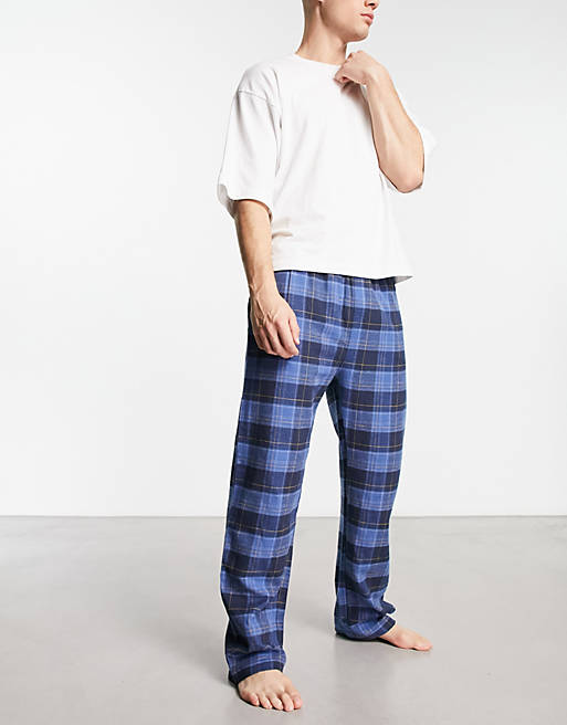 Bench brushed flannel lounge pants in navy check | ASOS