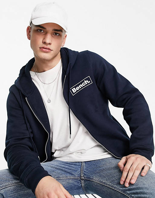 Bench full zip logo hoodie in navy
