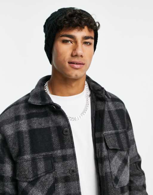 Bench - Gebreide beanie met kabels in zwart