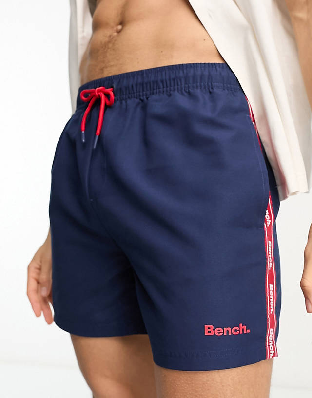 Bench - logo side swim shorts in navy and red