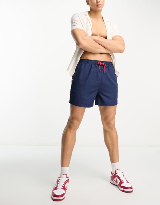 Bench logo side swim shorts in navy and red, 4 of 4