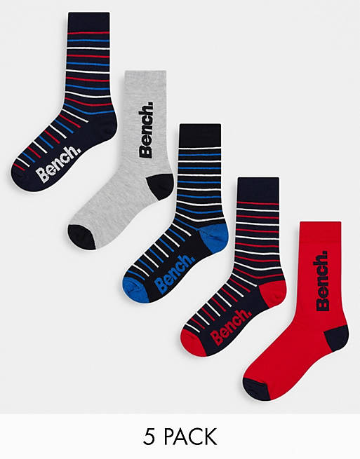 Bench - Set van 5 paar sokken in rood en marineblauw gestreept