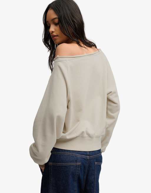 Bench x Superdry & Co Bardot oversized sweatshirt in moonbeam/ chocolate chip, 3 of 5