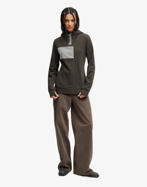 Bench x Superdry & Co Contrast double zip hoodie in black olive/ moonmist - view 1