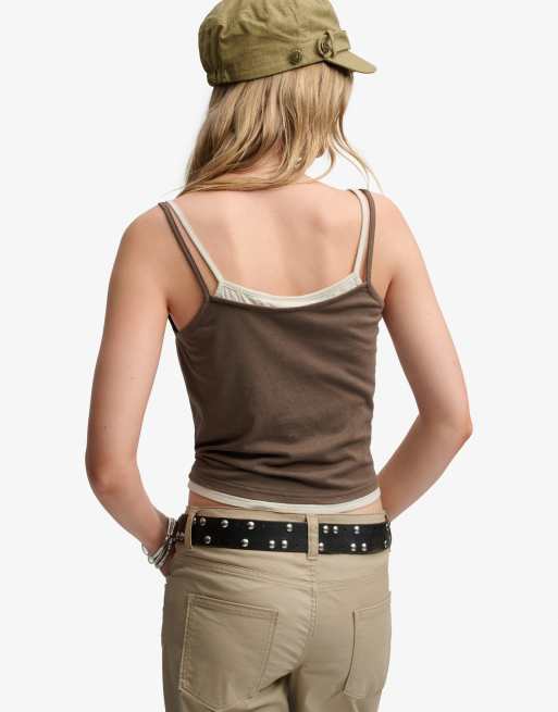 Bench x Superdry & Co - Débardeur ajusté effet superposé à bretelle fines - Pépite de chocolat/clair de lune, 3 de 5