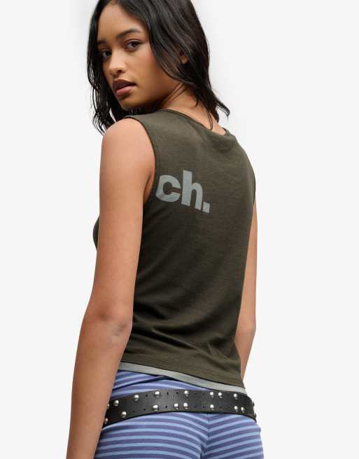 Bench x Superdry & Co - Débardeur ajusté effet superposé - Olive noire/lune brumeuse, 3 de 5