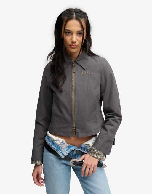 Bench x Superdry & Co Double zip collar ripstop jacket in charcoal/ chocolate chip, 4 of 4