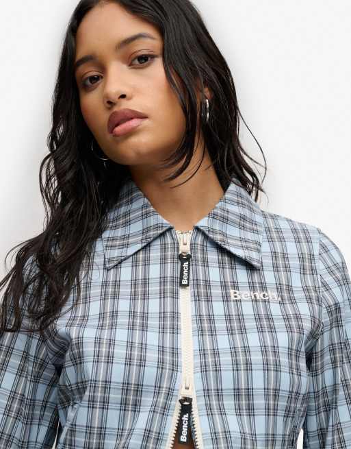 Bench x Superdry & Co Double zip collared check jacket in blue moody check/ moonbeam, 4 of 6