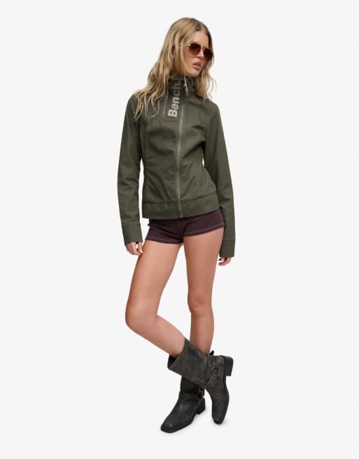 Bench x Superdry & Co Double zip funnel ripstop jacket in black olive/ moonmist, 4 of 6