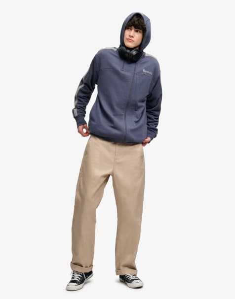 Bench x Superdry & Co Double zip hooded stripe sweatshirt in crt navy/ moonbeam/ moonmist - view 1