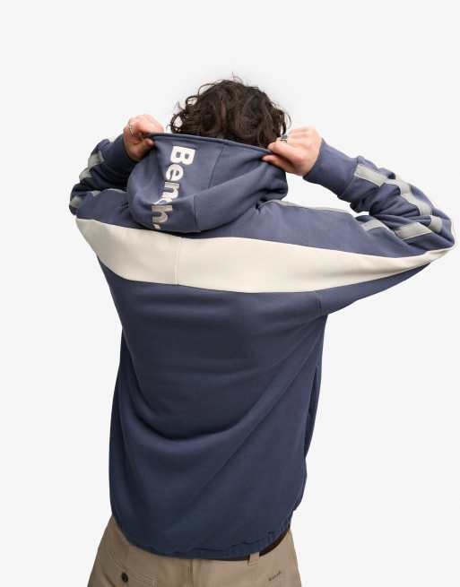 Bench x Superdry & Co Double zip hooded stripe sweatshirt in crt navy/ moonbeam/ moonmist, 2 of 6